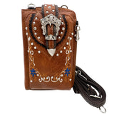 Crown Buckle Western Embroidered Floral Phone Wallet: Turquoise