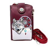 Wolf Tribal Dream Catcher Crossbody Western Phone Wallet: Red