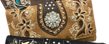 Rhinestone Concho Floral Tan Crossbody Wallet