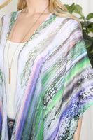 Women's Grain Line Multicolor Print Open Front Long Kimono
