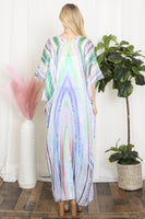 Women's Grain Line Multicolor Print Open Front Long Kimono