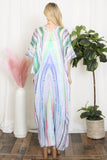 Women's Grain Line Multicolor Print Open Front Long Kimono