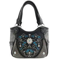 Western Concho Black Floral Tote Purse for Women