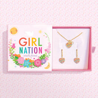 Crystal Necklace & Lever Back Gift Set | Rainbow Heart