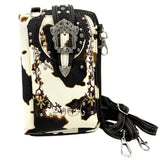 Crown Buckle Cow Print Floral Western Phone Wallet: Brown