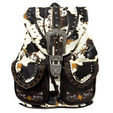 Cow Print Brown Western Leather Buckle Backpack