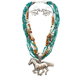 White Turquoise Navajo Bead Horse Pendant Necklace