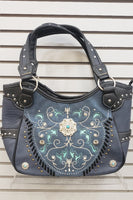 Western Concho Blue Floral Tote Purse for Women