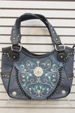 Western Concho Blue Floral Tote Purse for Women