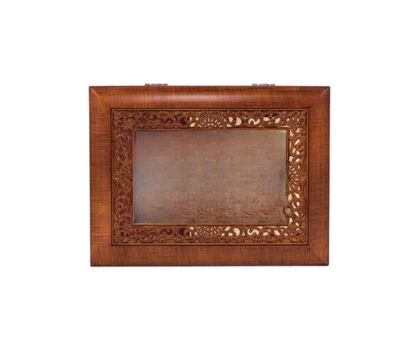 ORNATE WOODEN MUSIC BOX WOODGRAIN