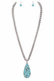 Stone Teardrop Pendant Rope Chain Western Necklace Set