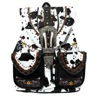 Cow Print Brown Western Leather Buckle Backpack
