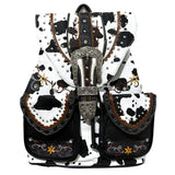Cow Print Brown Western Leather Buckle Backpack
