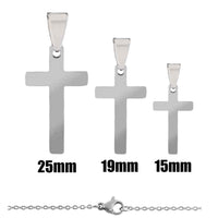 18K PVD Coated Stainless Steel Engravable Cross Pendant Necklace: Rose / 19mm