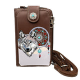 Wolf Tribal Dream Catcher Crossbody Western Phone Wallet: Red