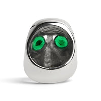 Stainless Steel Green CZ Eyed Cracked Skull Ring