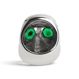 Stainless Steel Green CZ Eyed Cracked Skull Ring