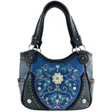 Western Concho Blue Floral Tote Purse for Women