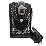 Crown Buckle Western Embroidered Floral Phone Wallet: Turquoise