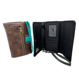 Rhinestone Concho Floral Brown Crossbody Wallet
