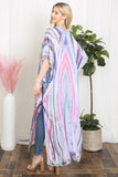 Women's Grain Line Multicolor Print Open Front Long Kimono