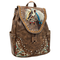 Embroidered Horse Western Brown Leather Backpack