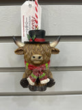 HOLIDAY HIGHLAND COW ORNAMENT 3 ASSORTED