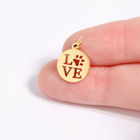18K Gold PVD Stainless Steel Paw Print Love Charm
