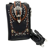 Crown Buckle Western Embroidered Floral Phone Wallet: Turquoise