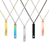 Stainless Steel Vertical Cross Cutout Bar Necklace