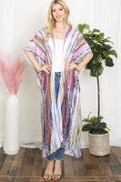 Women's Grain Line Multicolor Print Open Front Long Kimono
