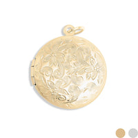 18K Gold PVD Stainless Steel Round Floral Textured Locket