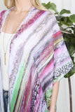 Women's Grain Line Multicolor Print Open Front Long Kimono