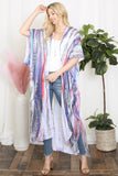 Women's Grain Line Multicolor Print Open Front Long Kimono