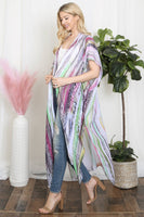 Women's Grain Line Multicolor Print Open Front Long Kimono