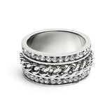 CZ Eternity With Chain Center Stainless Steel Spinner Ring