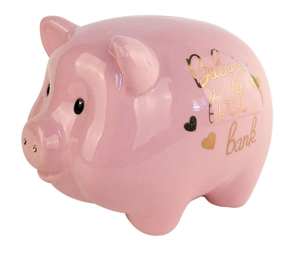 PINK PIGGY BANK BABY'S FIRST BANK