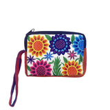 Floral Embroidered Coin Purse Wristlet Strap Zipper Bag