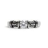 CZ Center With Decorative Accents Stainless Steel Ring
