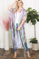 Women's Grain Line Multicolor Print Open Front Long Kimono