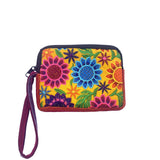 Floral Embroidered Coin Purse Wristlet Strap Zipper Bag