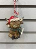 HOLIDAY HIGHLAND COW ORNAMENT 3 ASSORTED