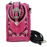 Crown Buckle Western Embroidered Floral Phone Wallet: Turquoise