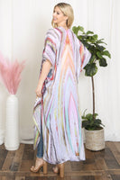 Women's Grain Line Multicolor Print Open Front Long Kimono