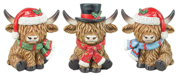 HOLIDAY HIGHLAND COW TABLETOP 3 AST