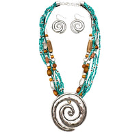 White Turquoise Navajo Bead Spiral Pendant Necklace