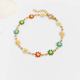18K Gold PVD Multi Colored Floral Chain Bracelet