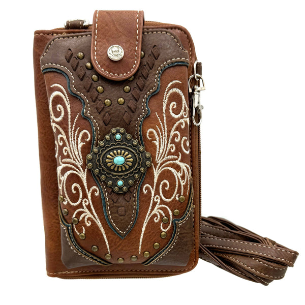 Brown Western Crossbody Phone Wallet