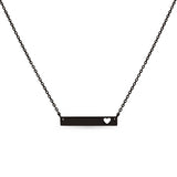 Cutout Heart Bar Polished Stainless Steel Necklace: Black