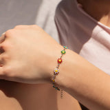 18K Gold PVD Multi Colored Floral Chain Bracelet